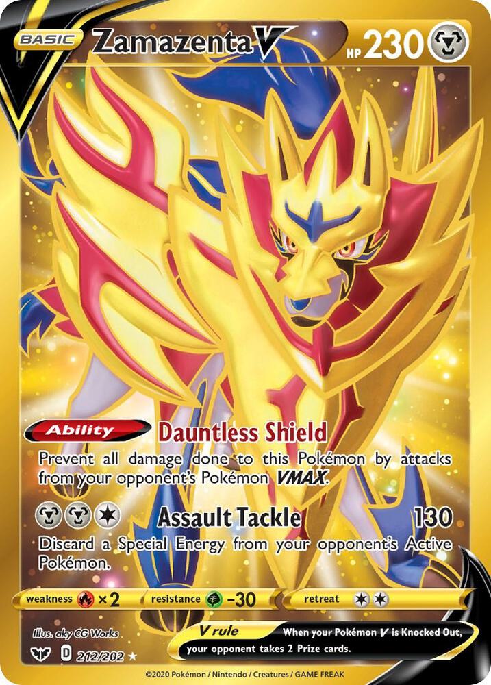 Zamazenta V - 212/202 Sword & Shield Base Gold Pokemon - NM/MINT