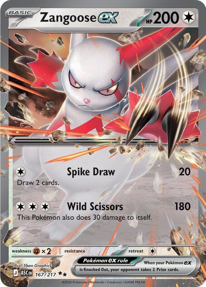 Zangoose ex - 167/217 Ascended Heroes Double Rare Pokemon - NM/MINT
