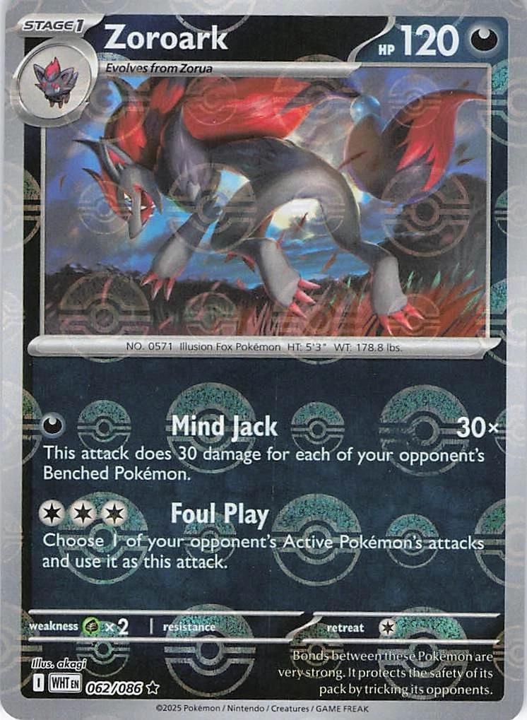 Zoroark - 062/086  SV11W White Flare Poke Ball Holo pokemon - MINT