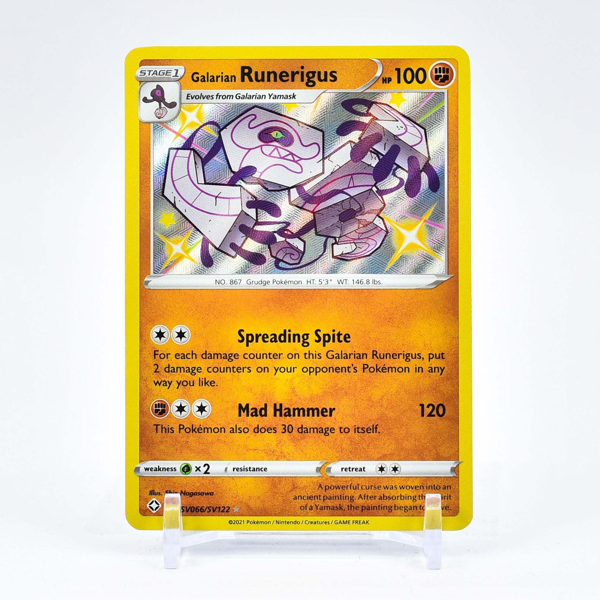 Galarian Runerigus - SV066/SV122 Shining Fates SHINY HOLO Rare Pokemon - NM/MINT