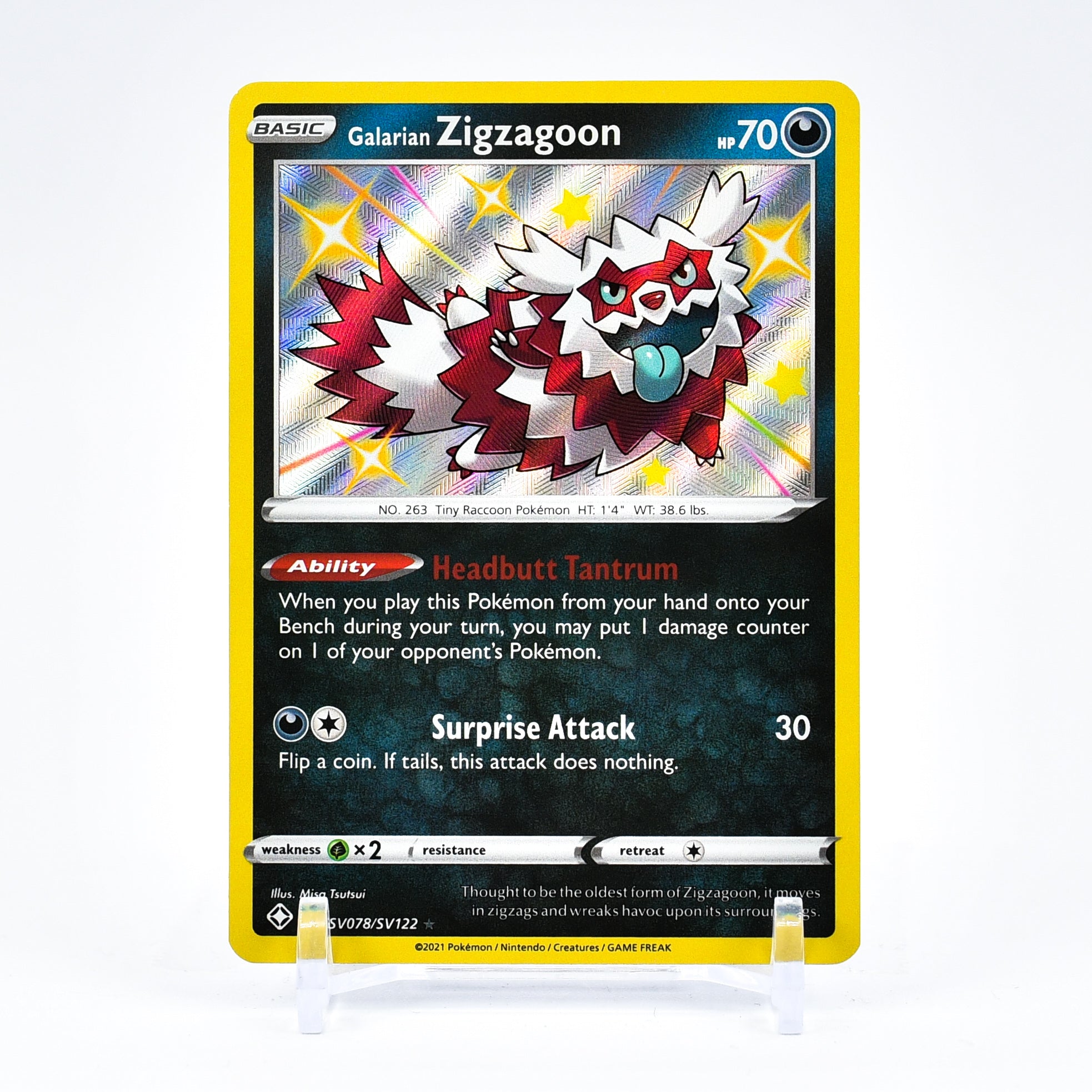 Galarian Zigzagoon - SV078/SV122 Shining Fates SHINY HOLO Rare Pokemon - NM/MINT
