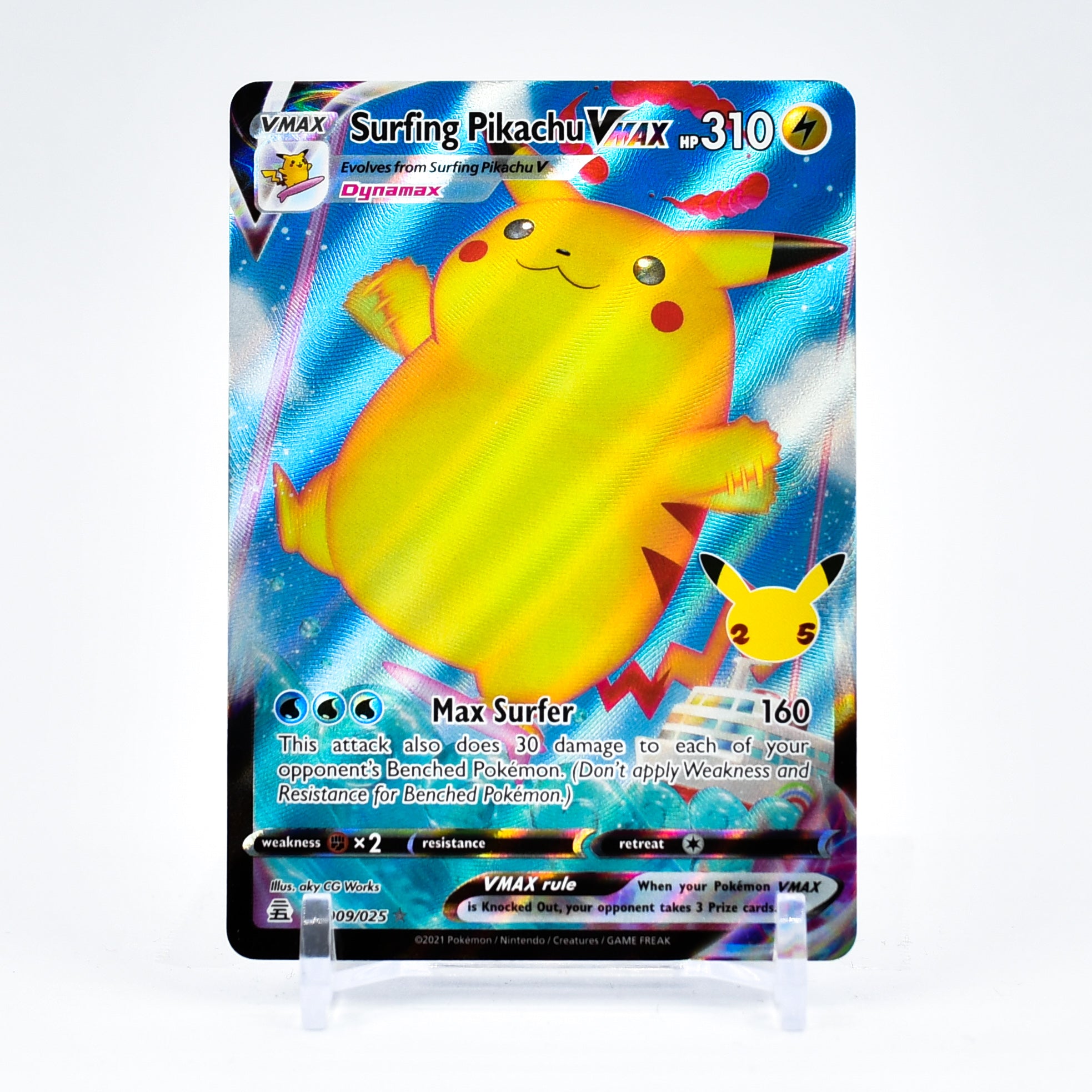 Surfing Pikachu Vmax - 009/025 Celebrations 25th Anniversary FULL ART Pokemon - NM/MINT