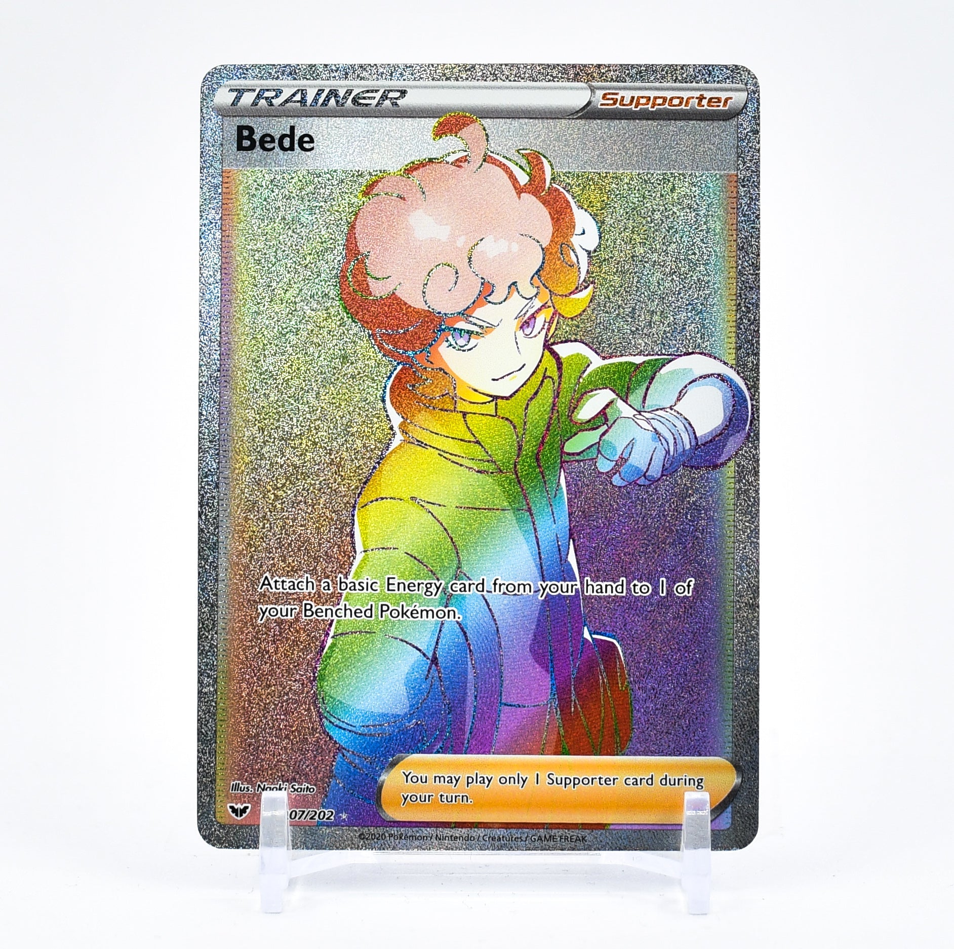 Bede - 207/202 Sword & Shield SECRET RARE RAINBOW Trainer - NM/MINT