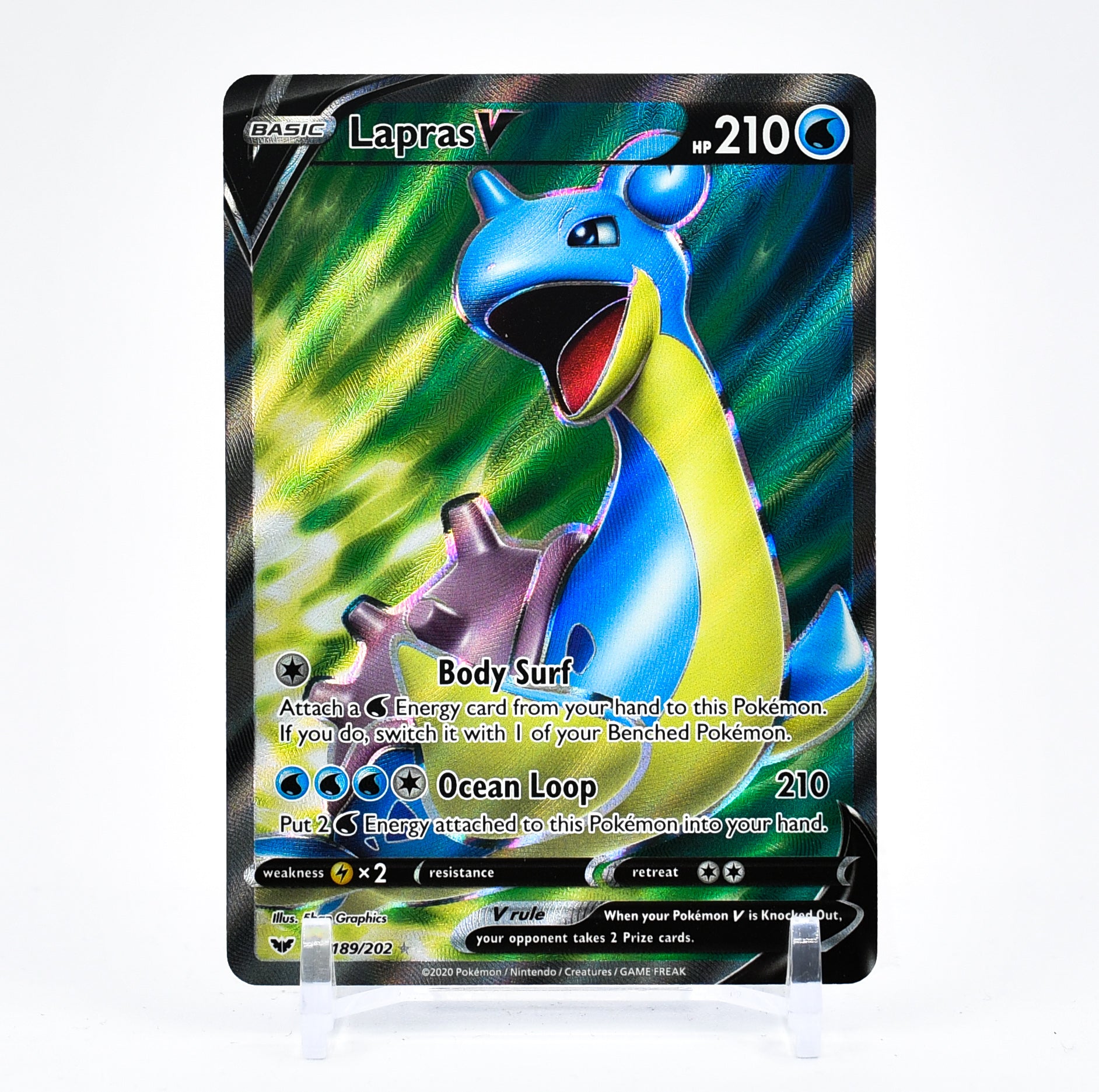 Lapras V - 189/202 Sword & Shield FULL ART Pokemon - NM/MINT