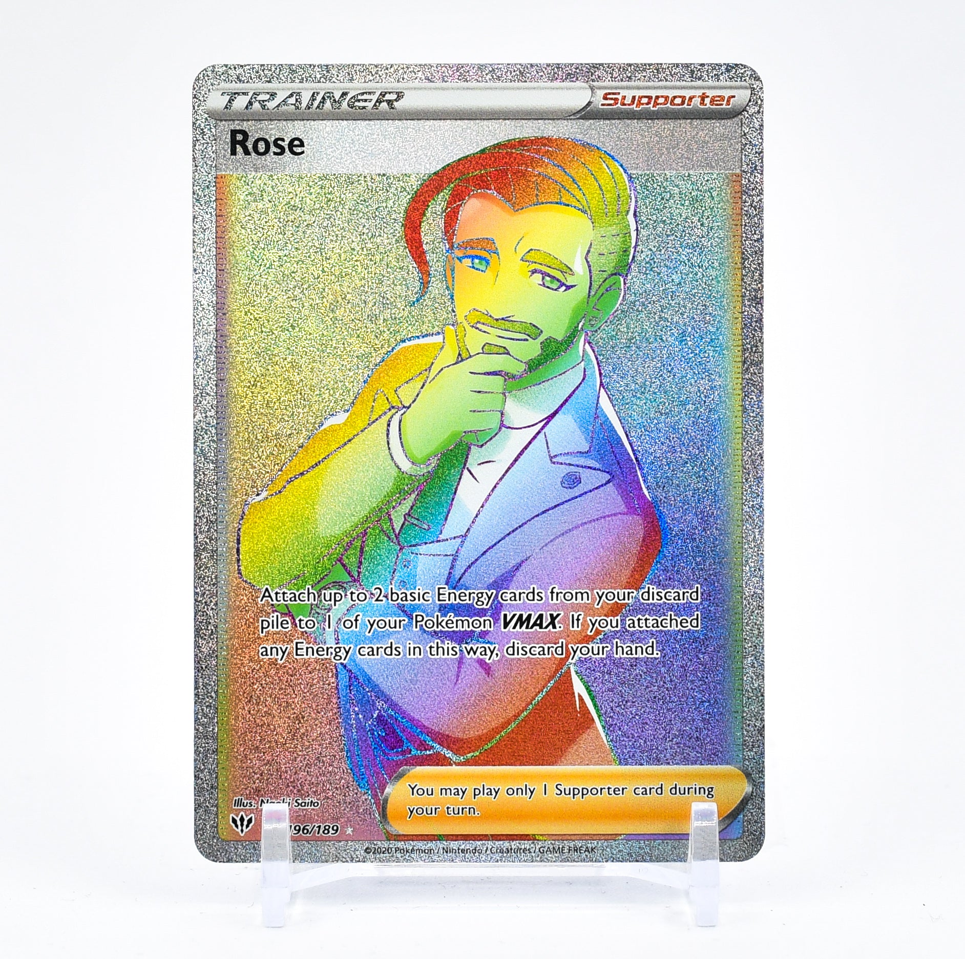 Rose - 196/189 Darkness Ablaze SECRET RARE RAINBOW Trainer - NM/MINT