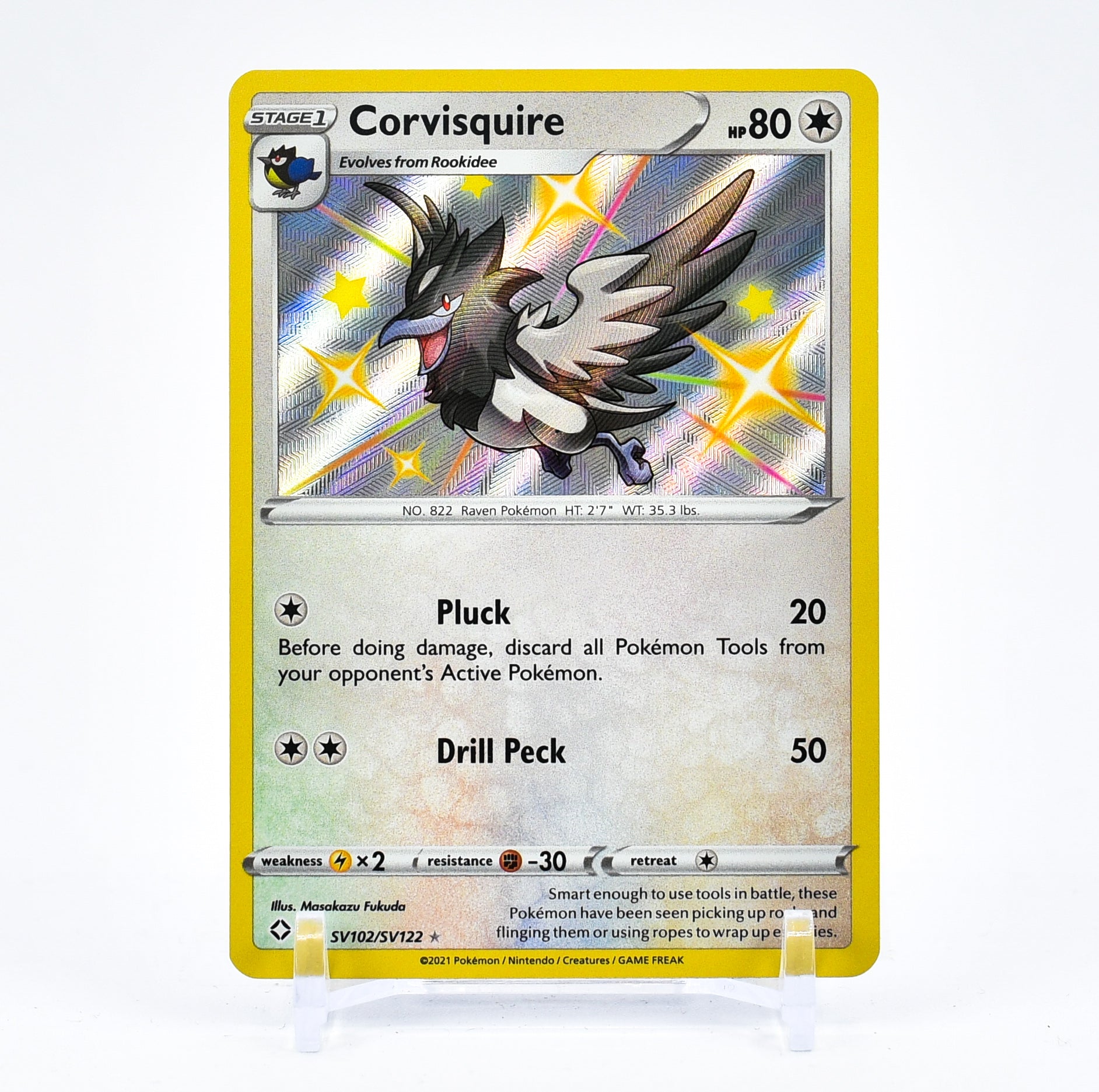 Corvisquire - SV102/SV122 Shining Fates SHINY Holo Rare Pokemon - NM/MINT