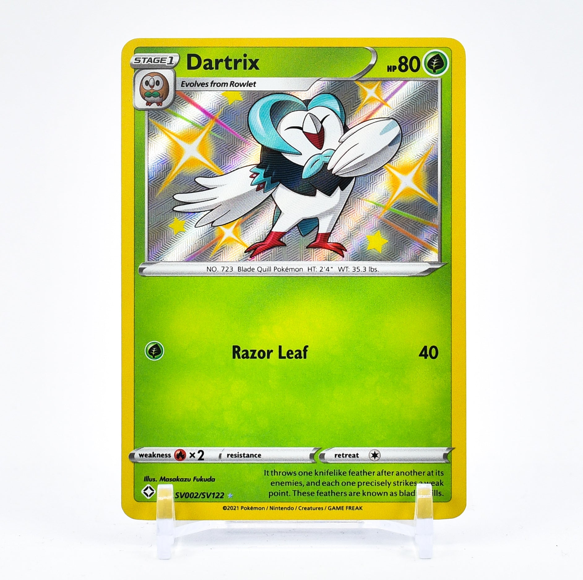Dartrix - SV002/SV122 Shining Fates SHINY Holo Rare Pokemon - NM/MINT