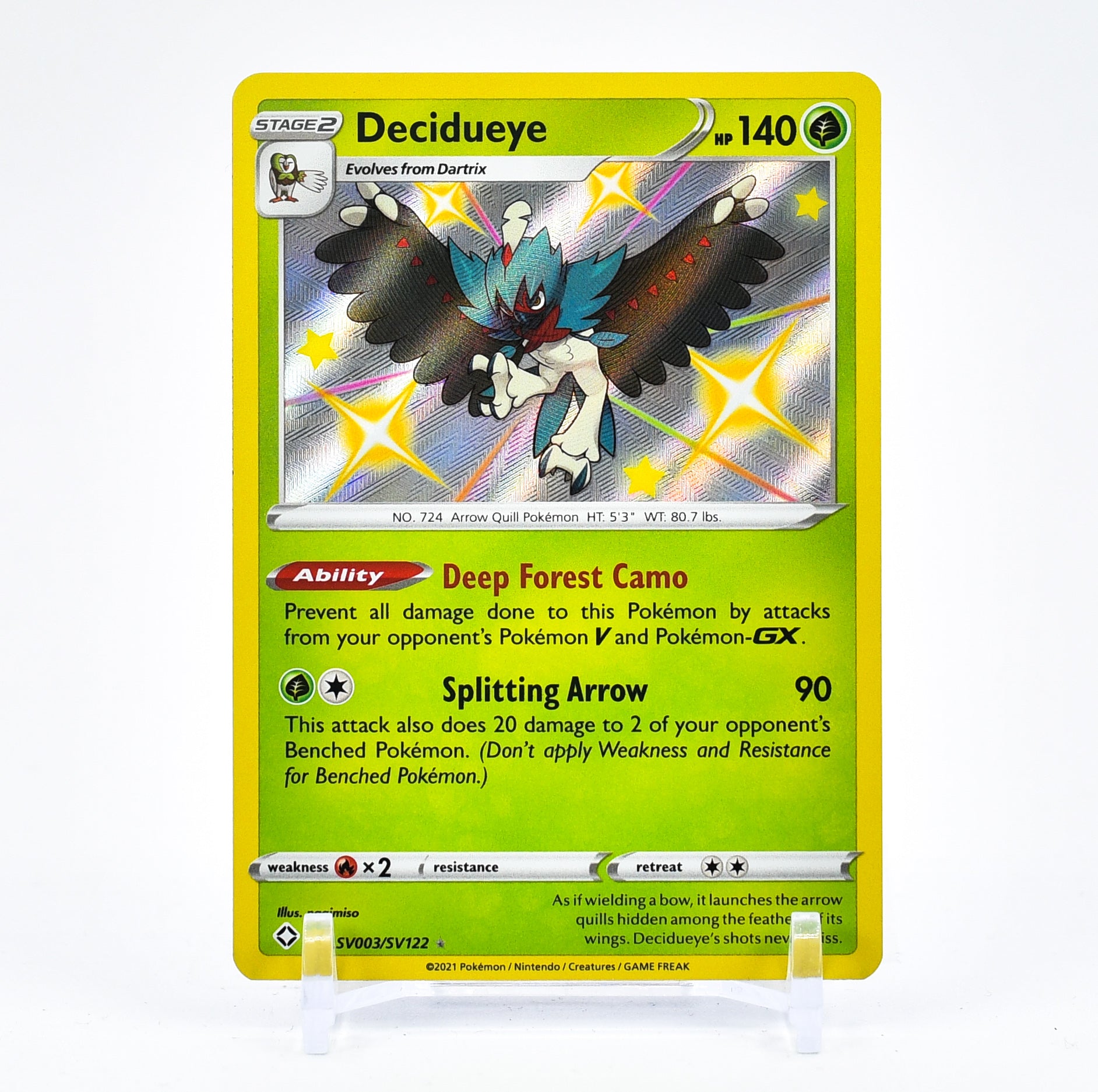 Decidueye - SV003/SV122 Shining Fates SHINY Holo Rare Pokemon - NM/MINT