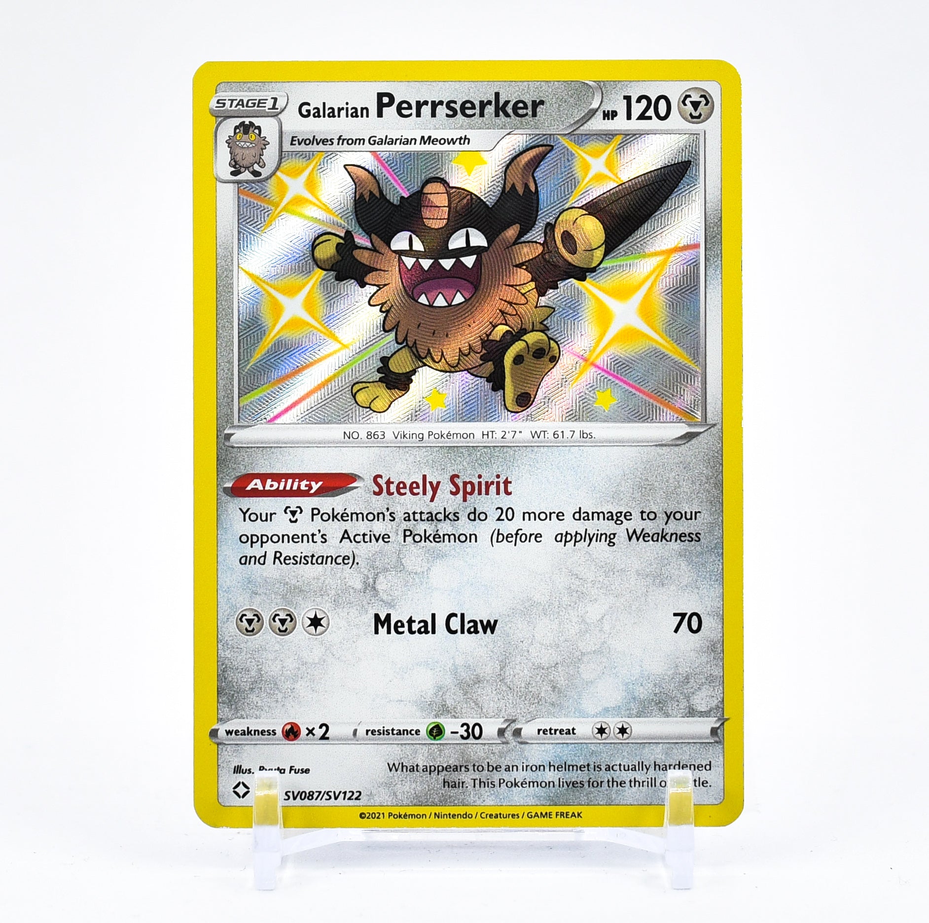Galarian Perrserker - SV087/SV122 Shining Fates SHINY Holo Rare Pokemon - NM/MINT