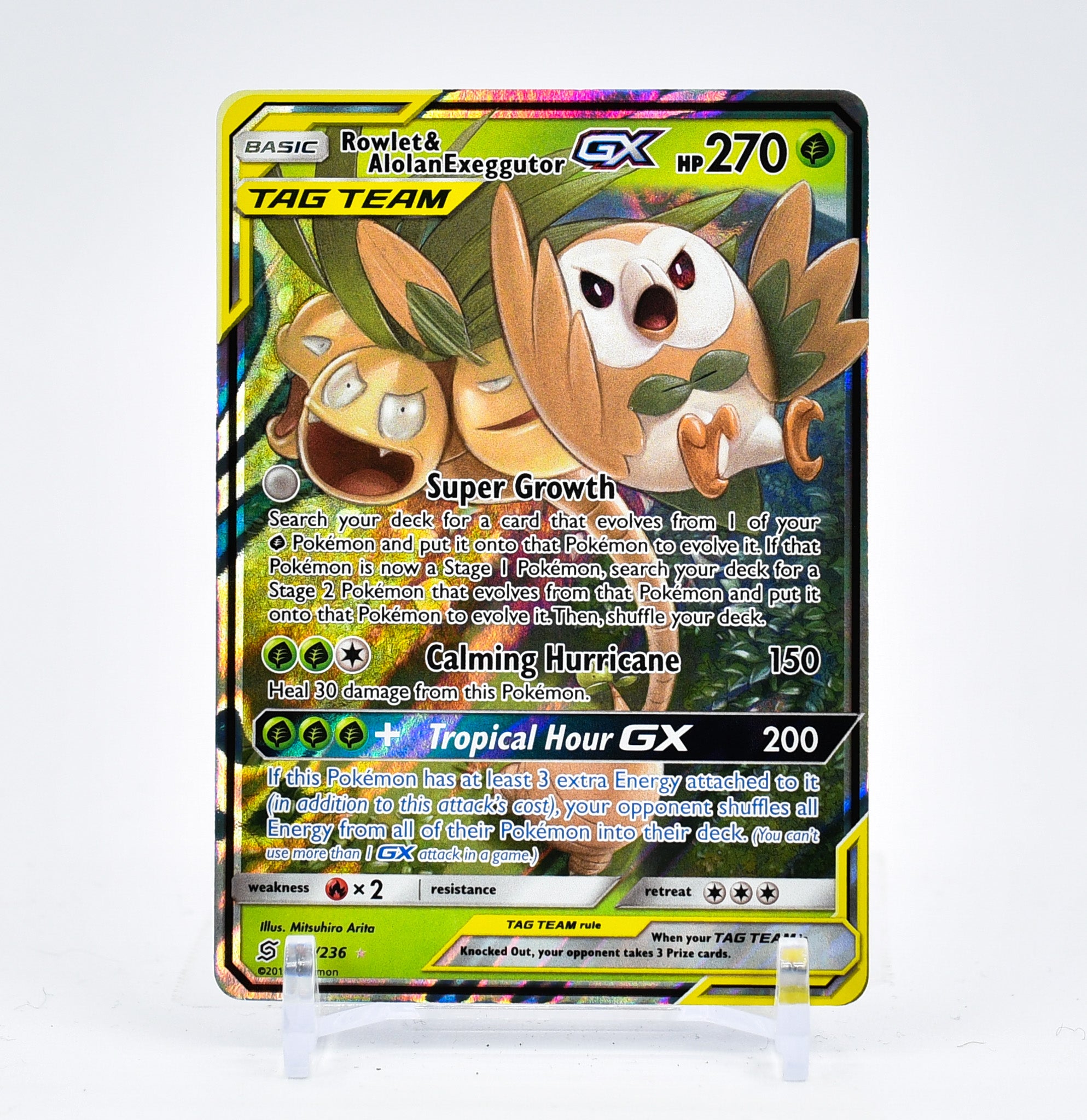 Rowlet & Alolan Exeggutor GX - 1/236 Unified Minds Ultra Rare Pokemon - NM/MINT