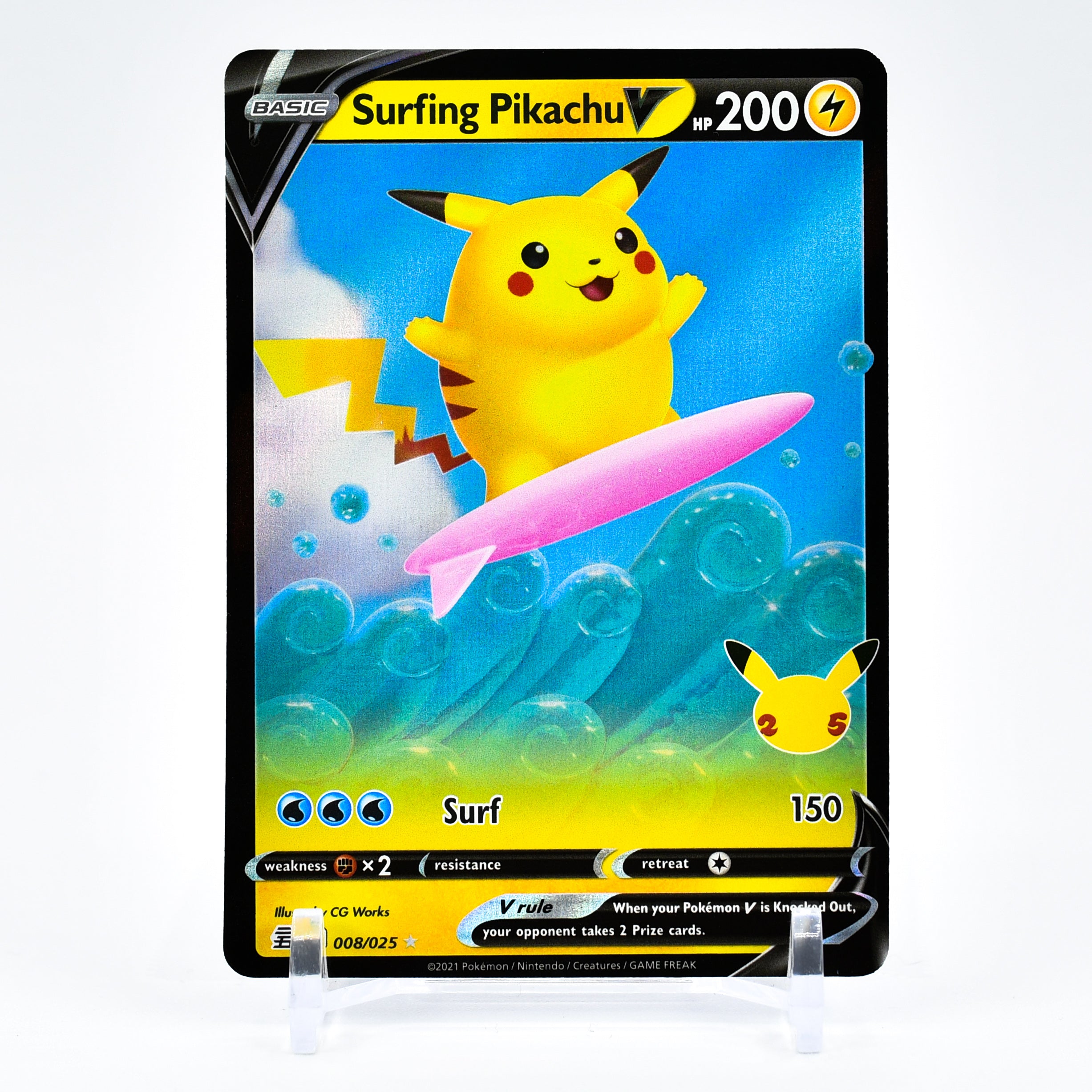 Surfing Pikachu V - 008/025 Celebrations 25th Anniversary Ultra Rare Pokemon - NM/MINT