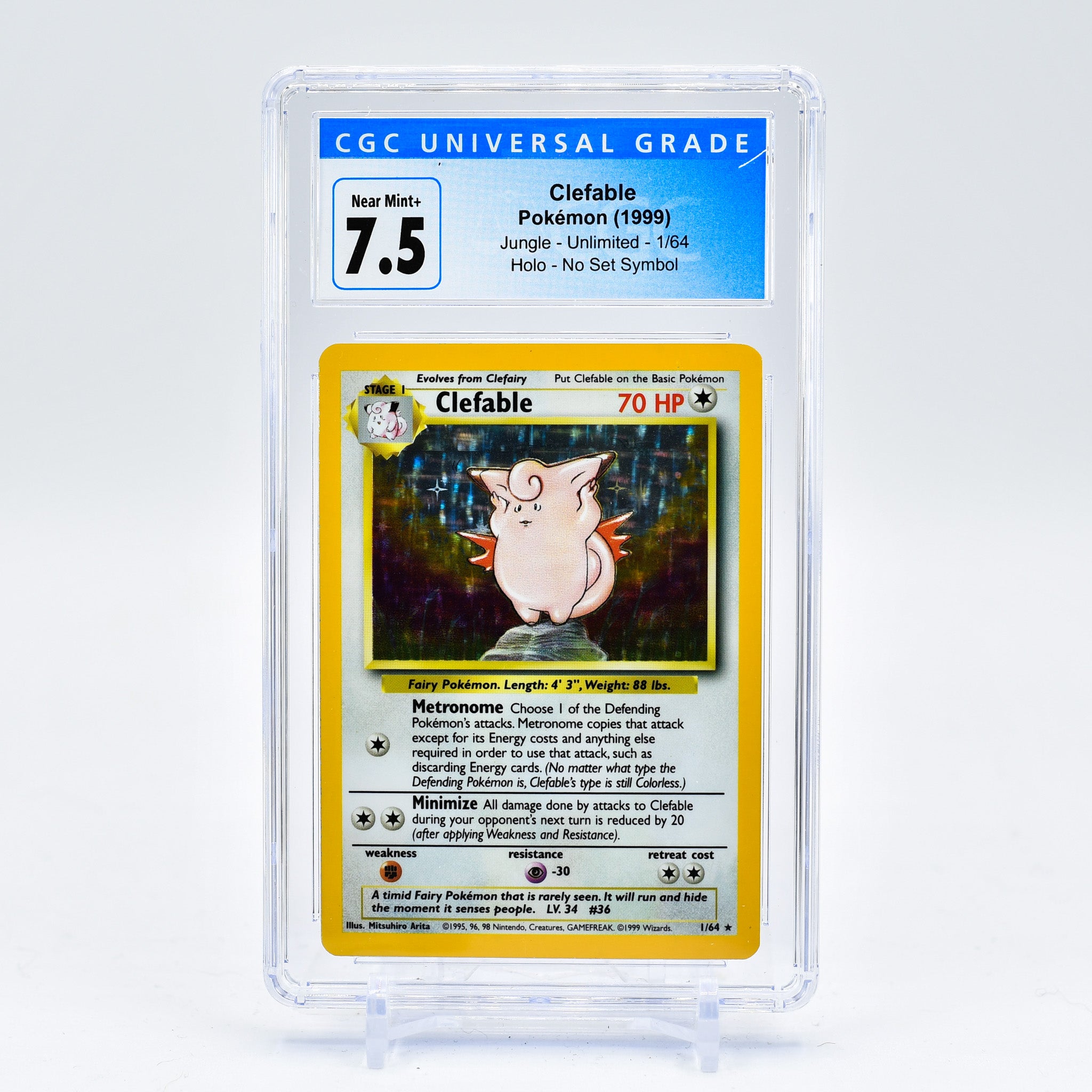 Clefable - 1/64 CGC 7.5 Jungle NO SYMBOL ERROR Holo Rare Pokemon - NM+
