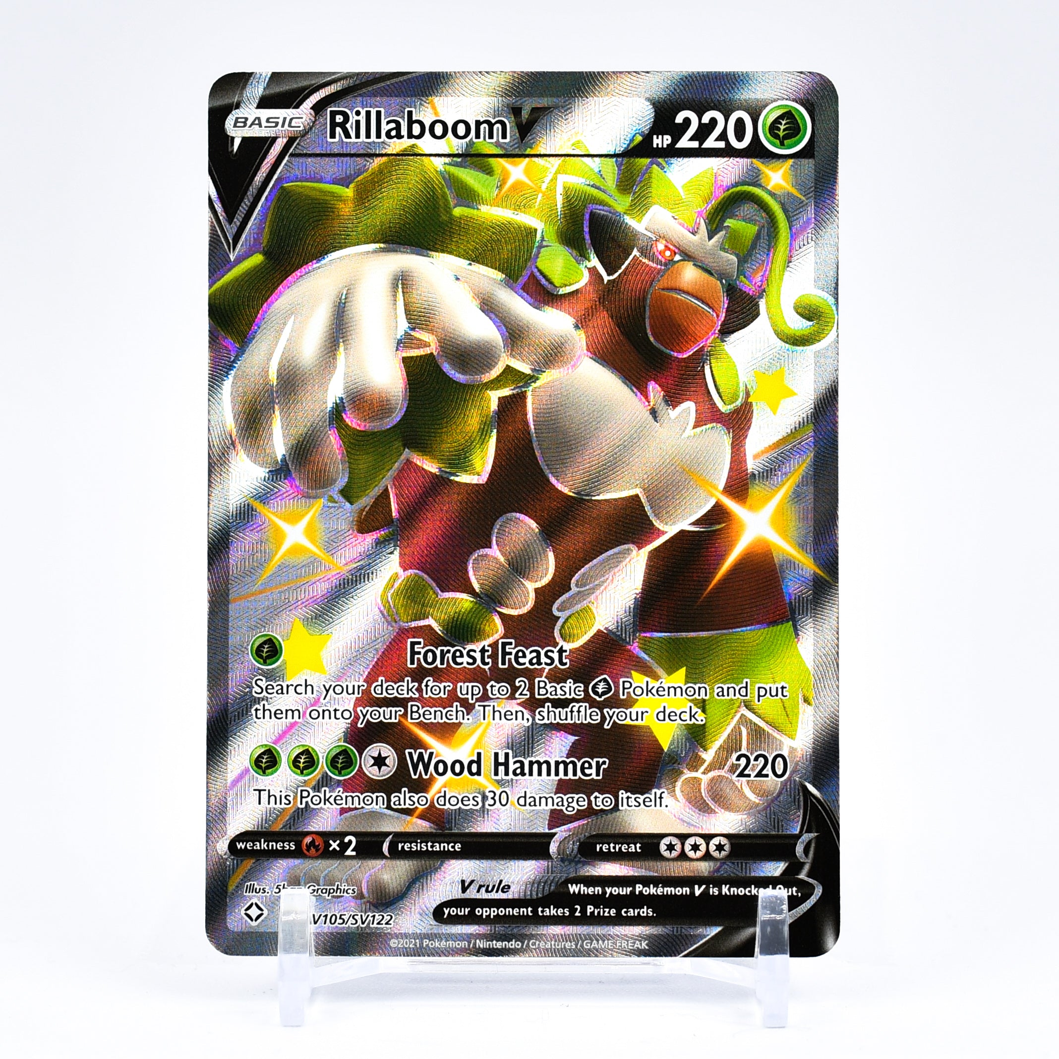 Rillaboom V - SV105/SV122 Shining Fates FULL ART SHINY Pokemon - NM/MINT