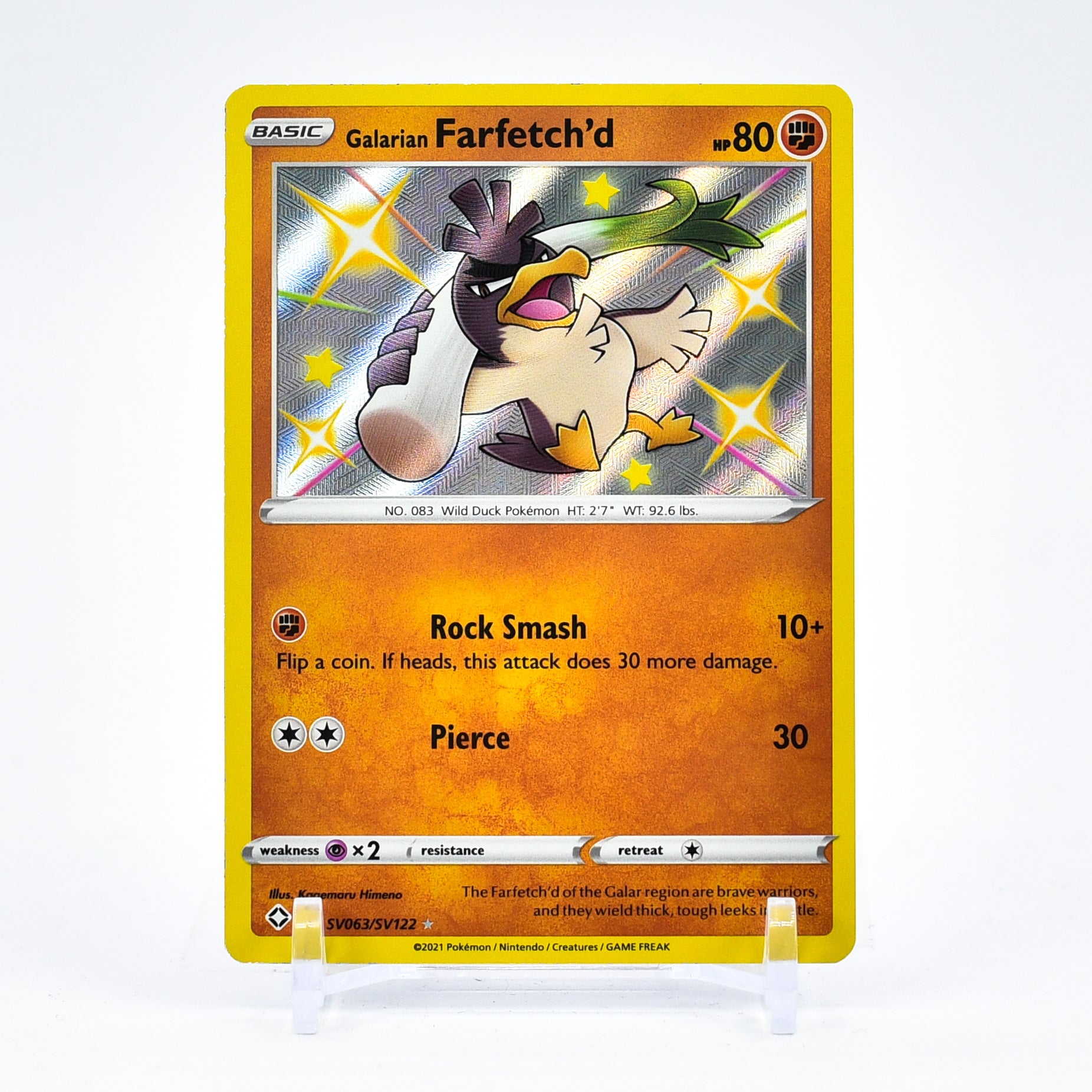 Galarian Farfetch'd - SV063/SV122 Shining Fates SHINY Holo Rare Pokemon - NM/MINT