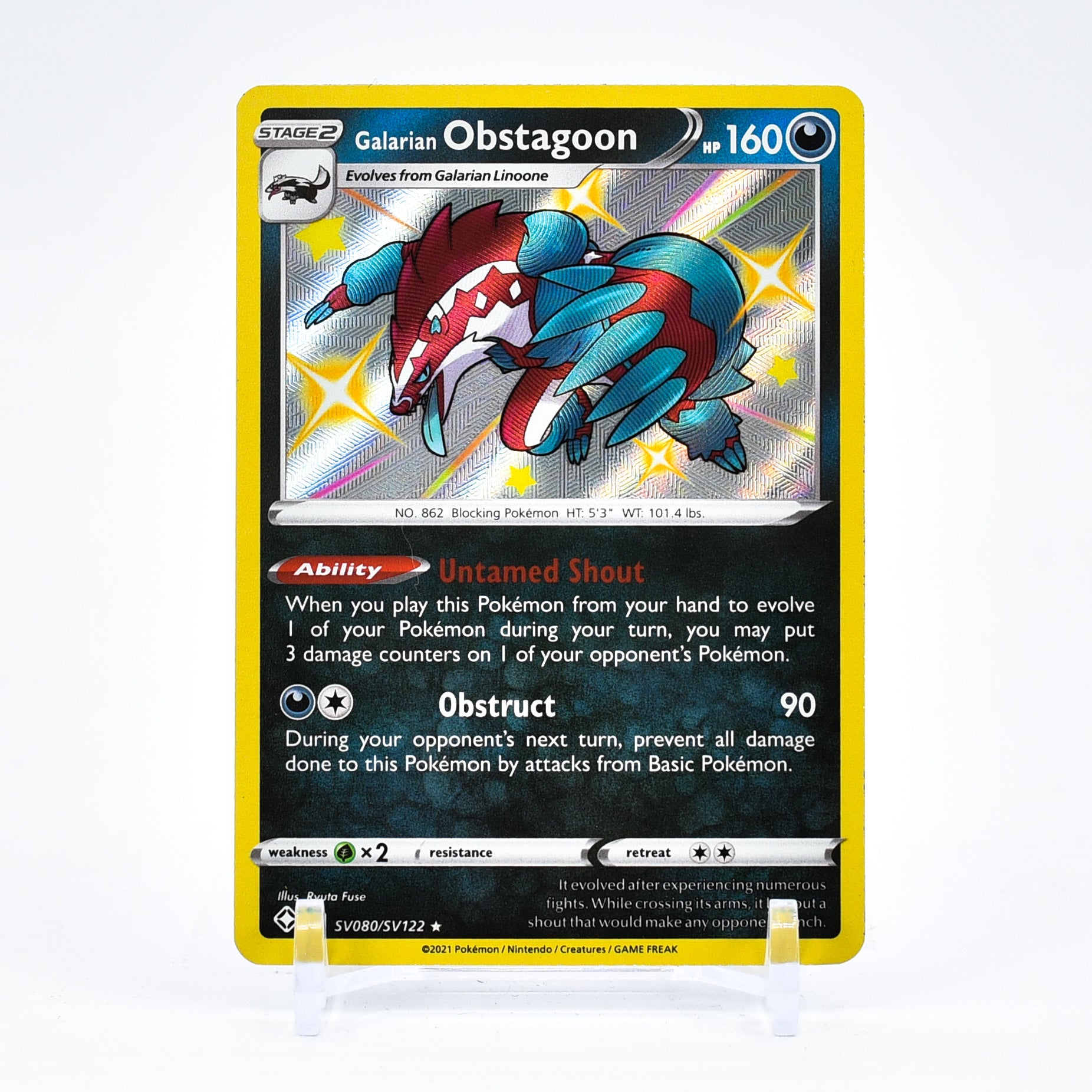 Galarian Obstagoon - SV080/SV122 Shining Fates SHINY Holo Rare Pokemon - NM/MINT