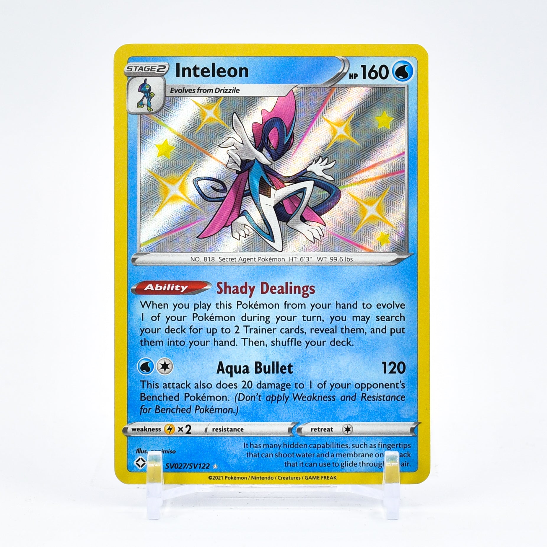 Inteleon - SV027/SV122 Shining Fates SHINY Holo Rare Pokemon - NM/MINT