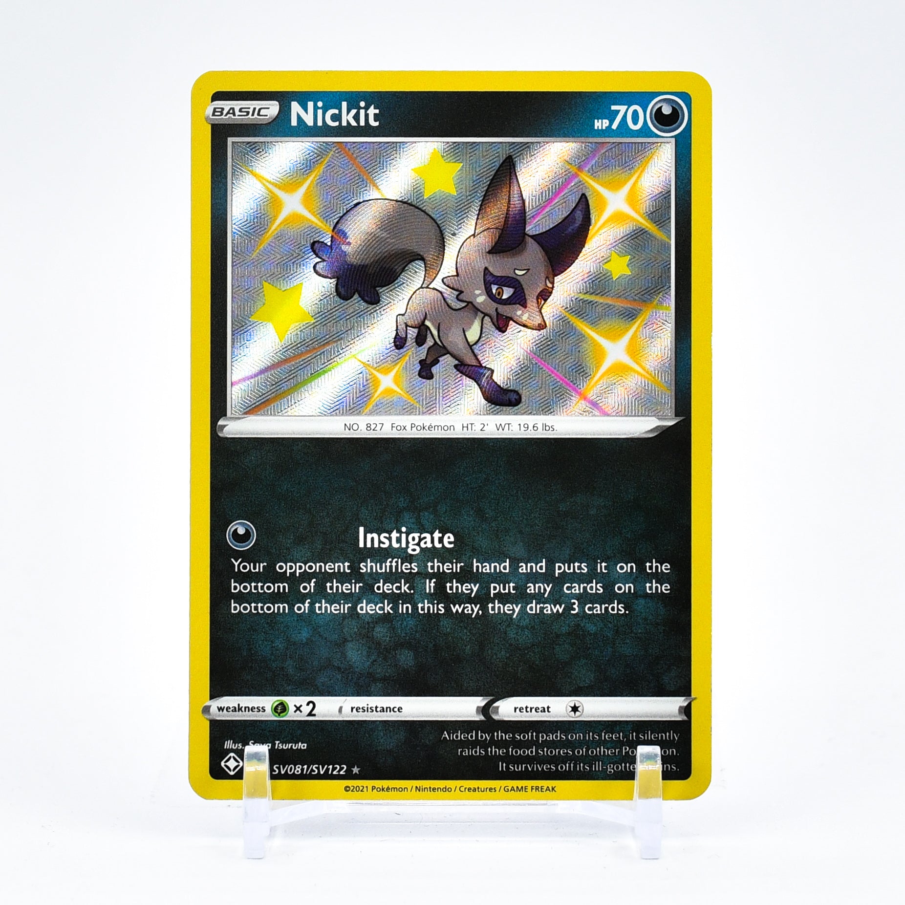 Nickit - SV081/SV122 Shining Fates SHINY Holo Rare Pokemon - NM/MINT