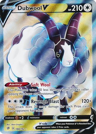 Dubwool V - 188/192 Rebel Clash FULL ART Pokemon - NM/MINT
