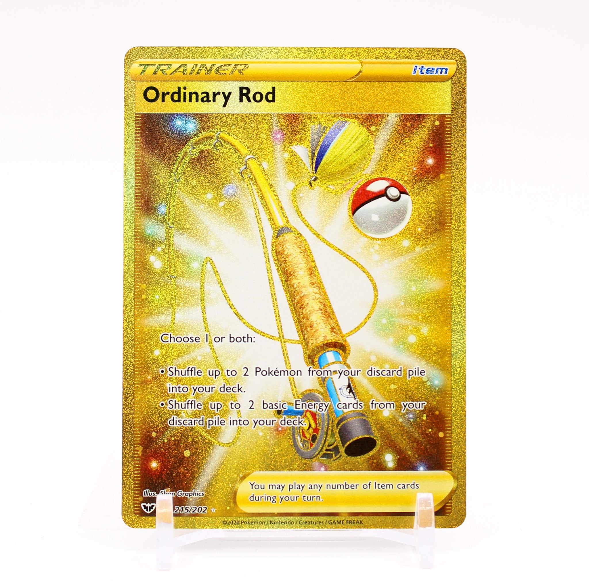 Ordinary Rod - 215/202 Sword & Shield SECRET RARE GOLD Trainer - NM/MINT