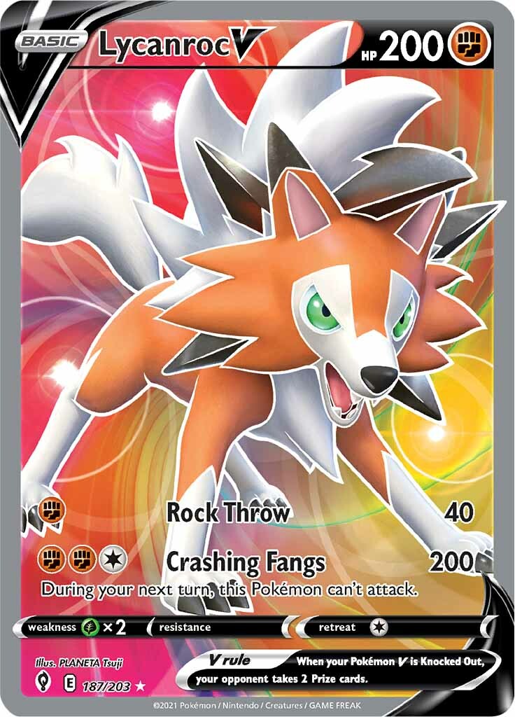 Lycanroc V - 187/203 Evolving Skies FULL ART Pokemon - NM/MINT