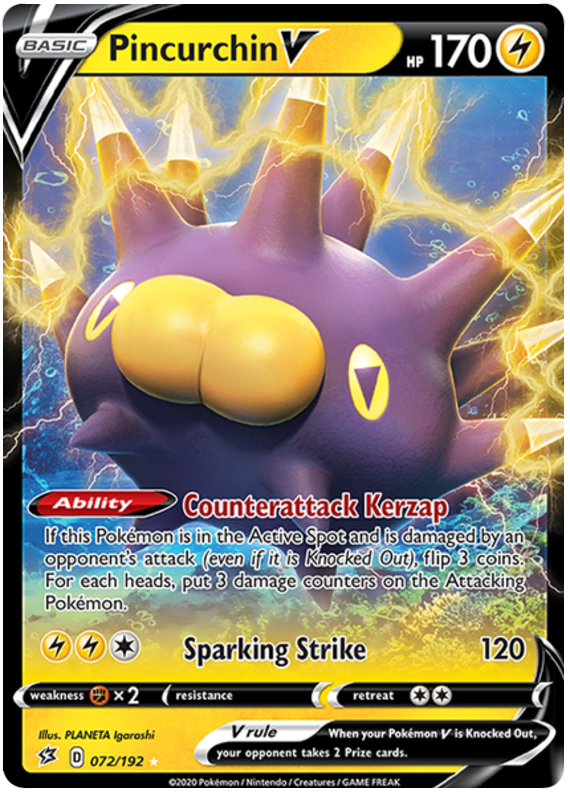 Pincurchin V - 072/192 Rebel Clash Ultra Rare Pokemon - NM/MINT