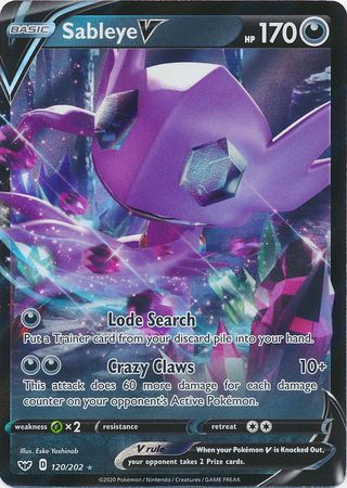 Sableye V - 120/202 Sword & Shield Ultra Rare Pokemon - NM/MINT