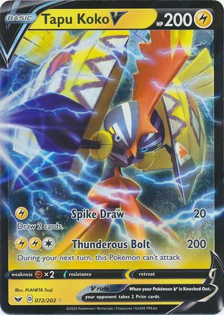 Tapu Koko V - 072/202 Sword & Shield Ultra Rare Pokemon - NM/MINT