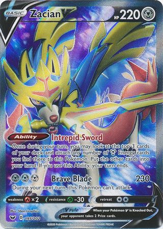 Zacian V - 195/202 Sword & Shield FULL ART Pokemon - NM/MINT